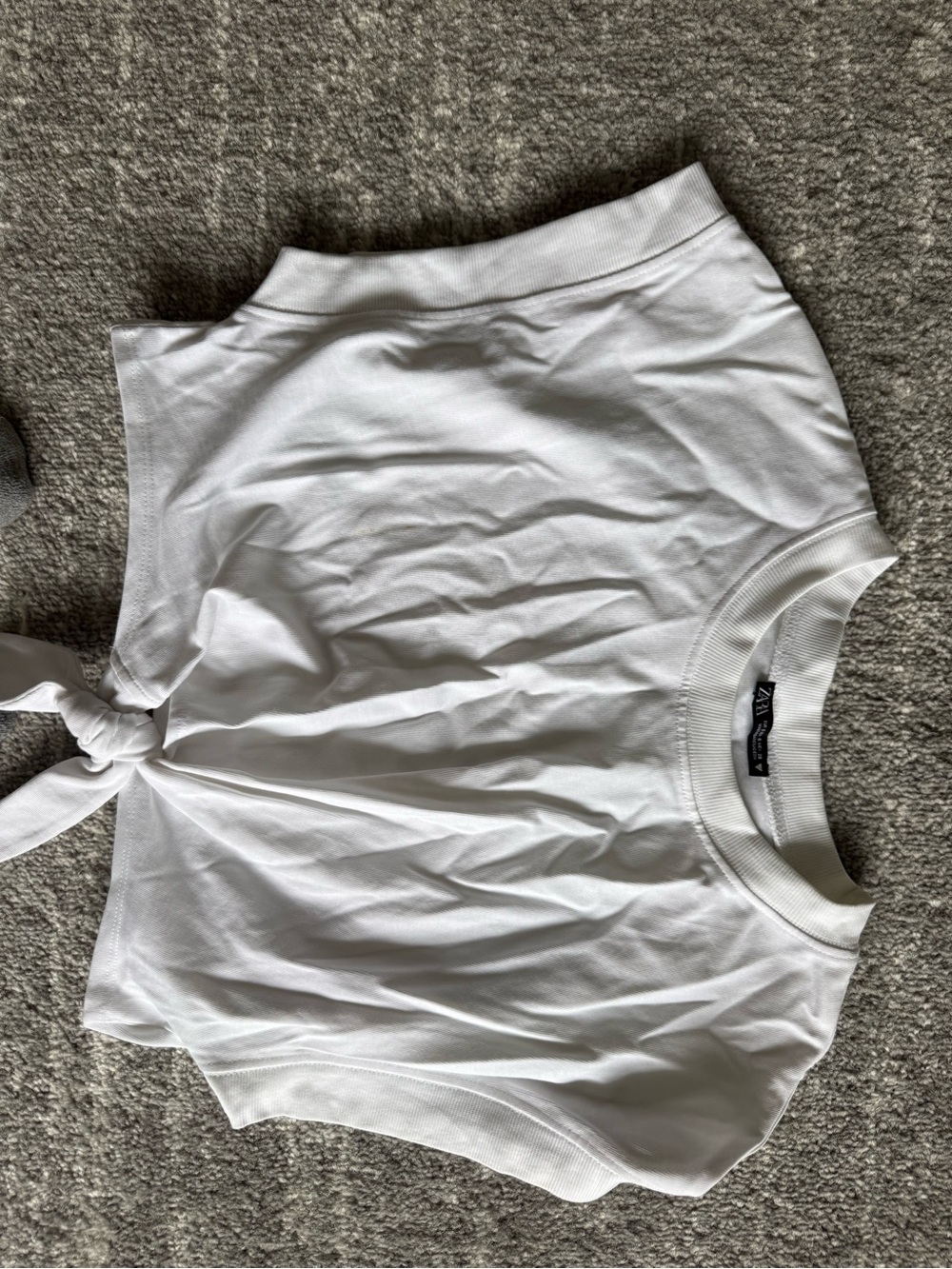 Zara White Short Sleeve Tie-Front Tee
